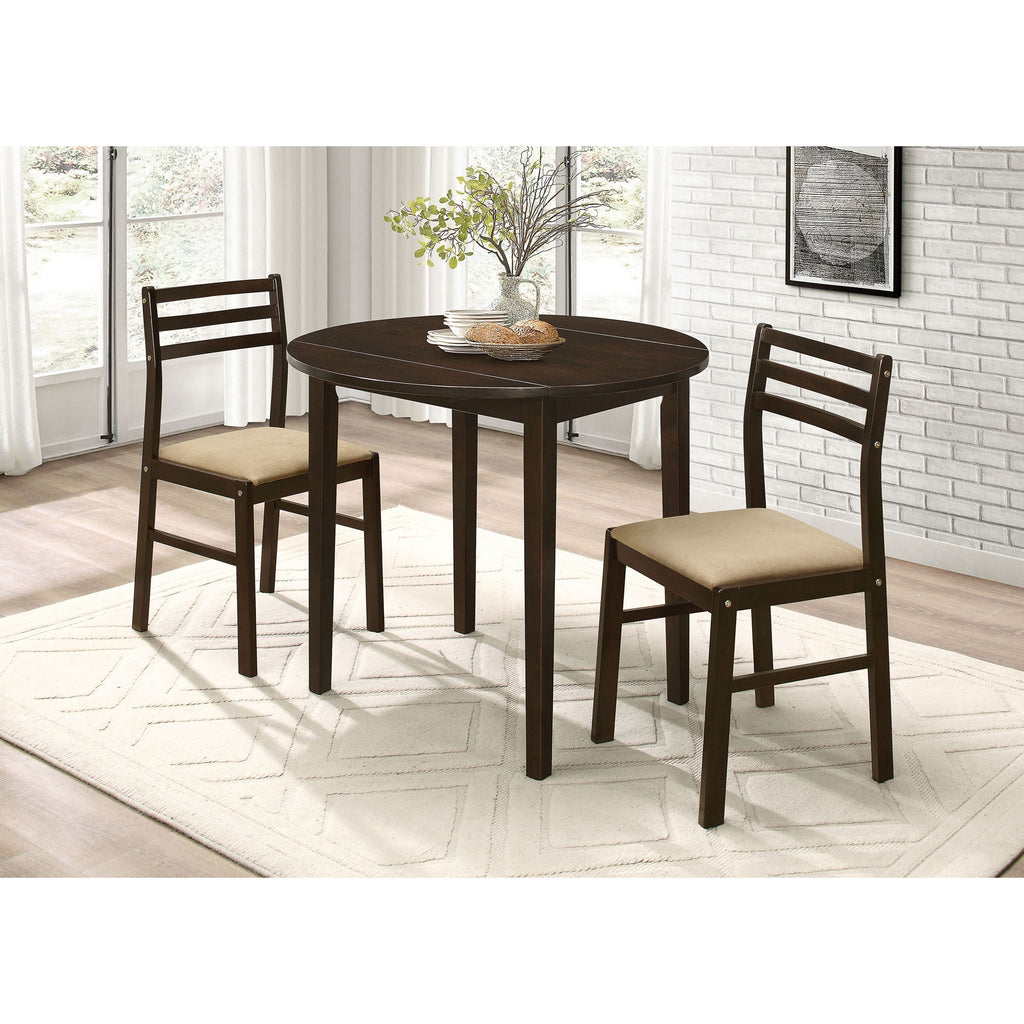 3 Piece Dining Set With Drop Leaf Table And Upholstered Chairs