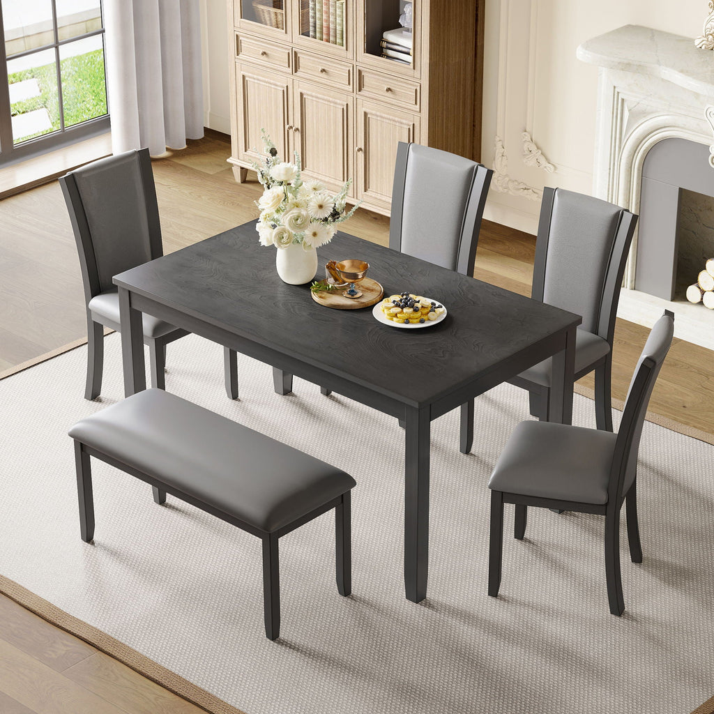 Modern 6 Piece Dining Table Set With Bench And Chairs For Dining Room Or Kitchen - Gray