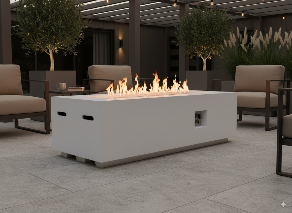 Outdoor Rectangle Propane Fire Pit Table 60inch, White