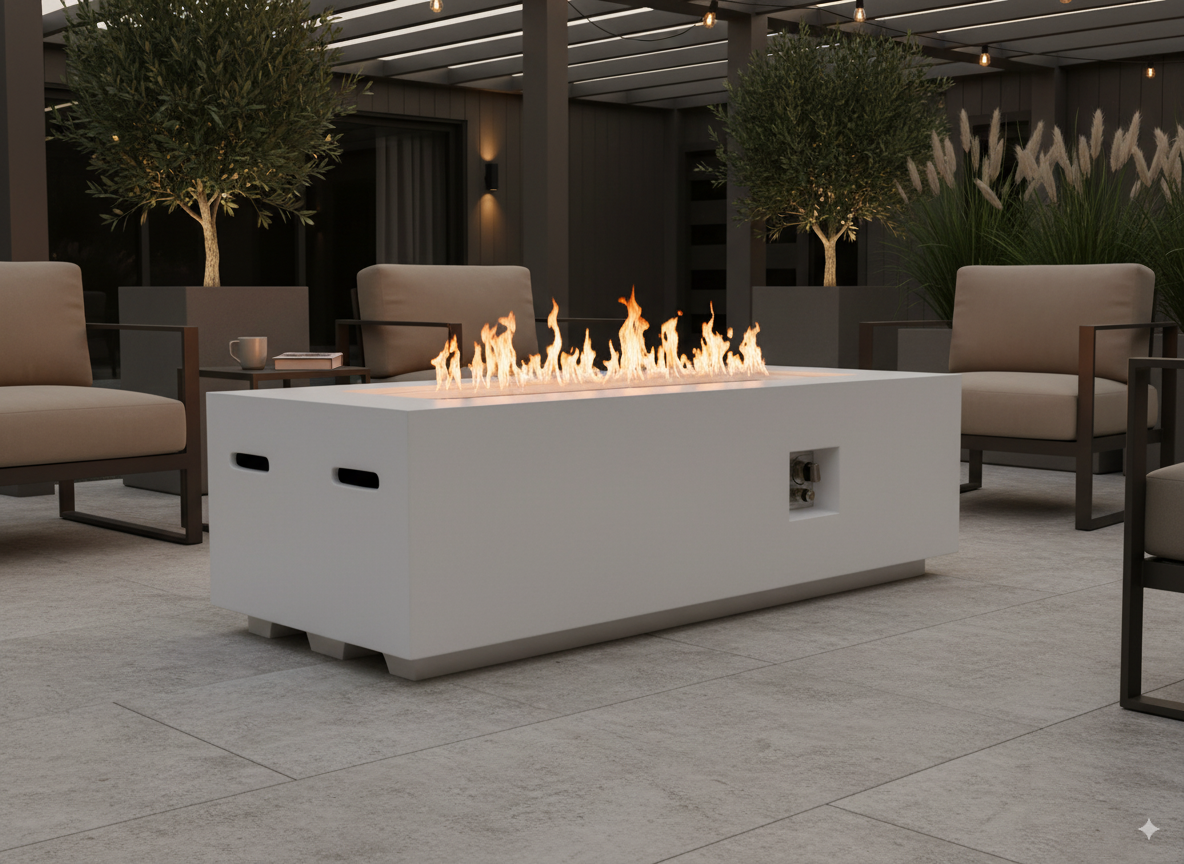 Outdoor Rectangle Propane Fire Pit Table 60inch, White