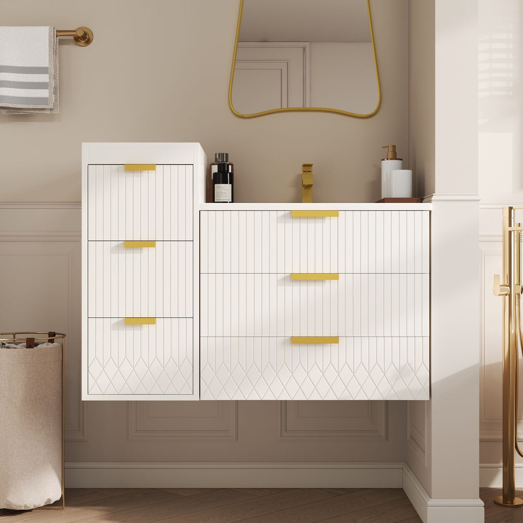 Wall Mounted Floating Cabinet With Side Cabinet Combo, Rectangular Ceramic Sink Vanity