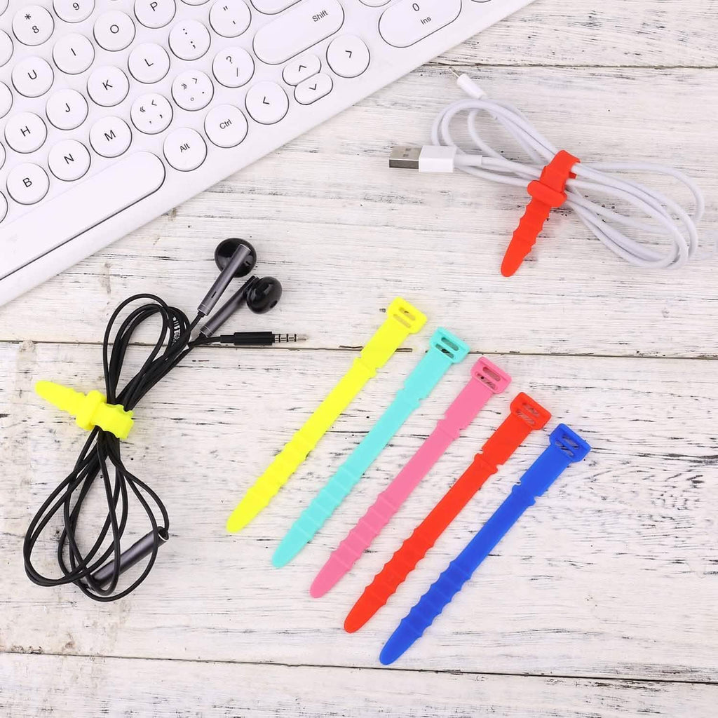 10-Pieces: 4.5 Inch Reusable Wire Ties Cord Organizer Straps Elastic Silicone Cord Organizer