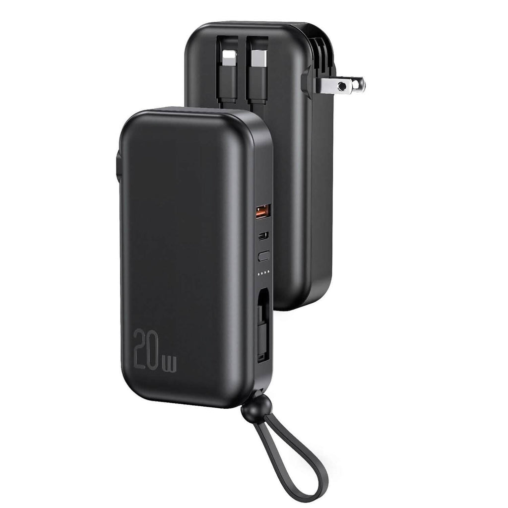 10000mAh Portable Charger with US Plug 3 Inbuilt Cables