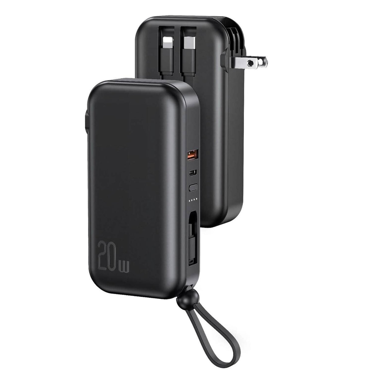 10000mAh Portable Charger with US Plug 3 Inbuilt Cables