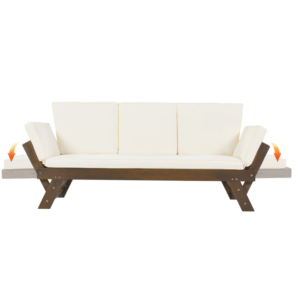 TOPMAX Outdoor Adjustable Patio Wooden Daybed Sofa Chaise Lounge