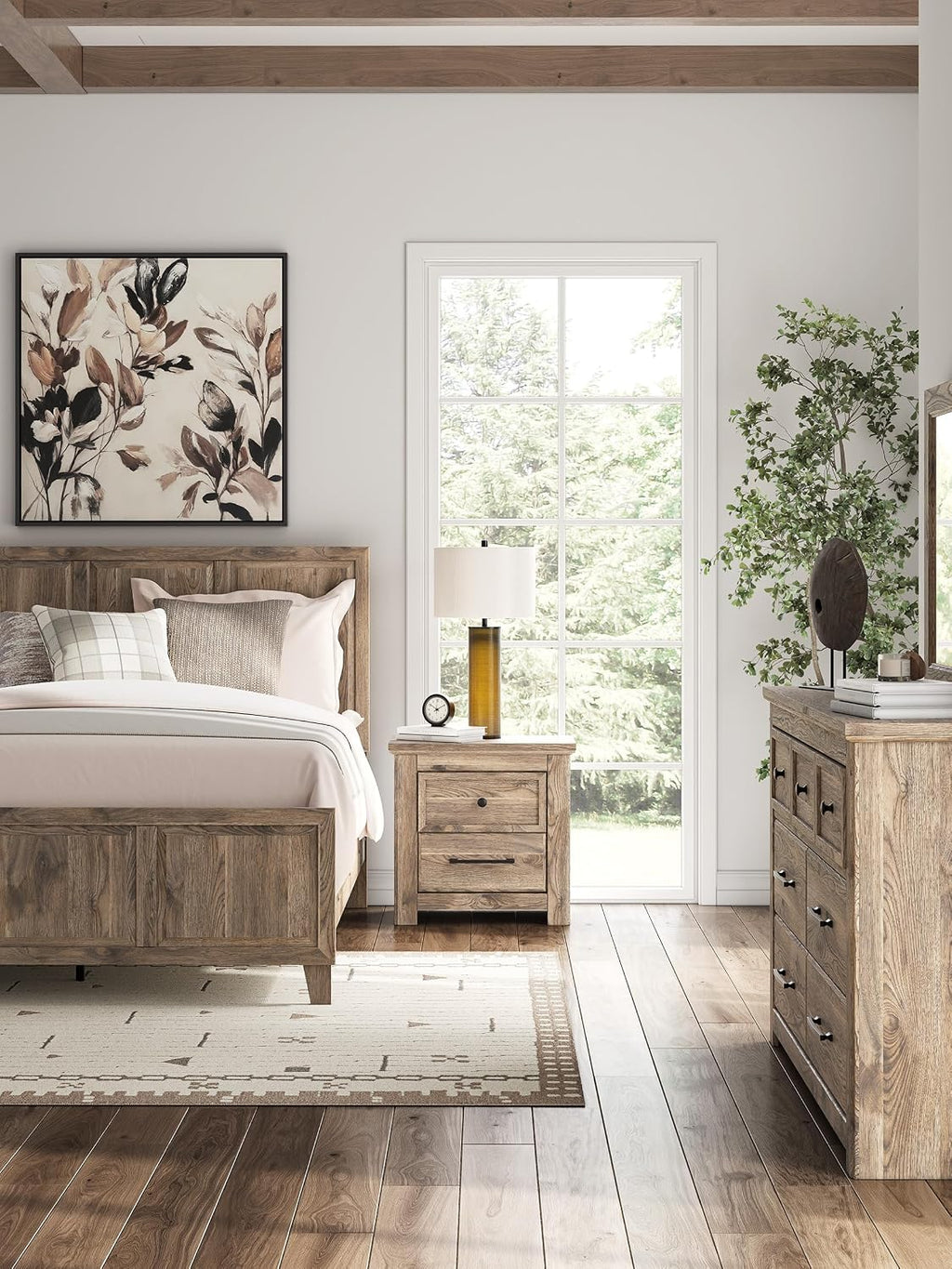 Signature Design by Ashley Stanziford Rustic 2-Drawer Nightstand with USB Port and Charging Station, Light Brown