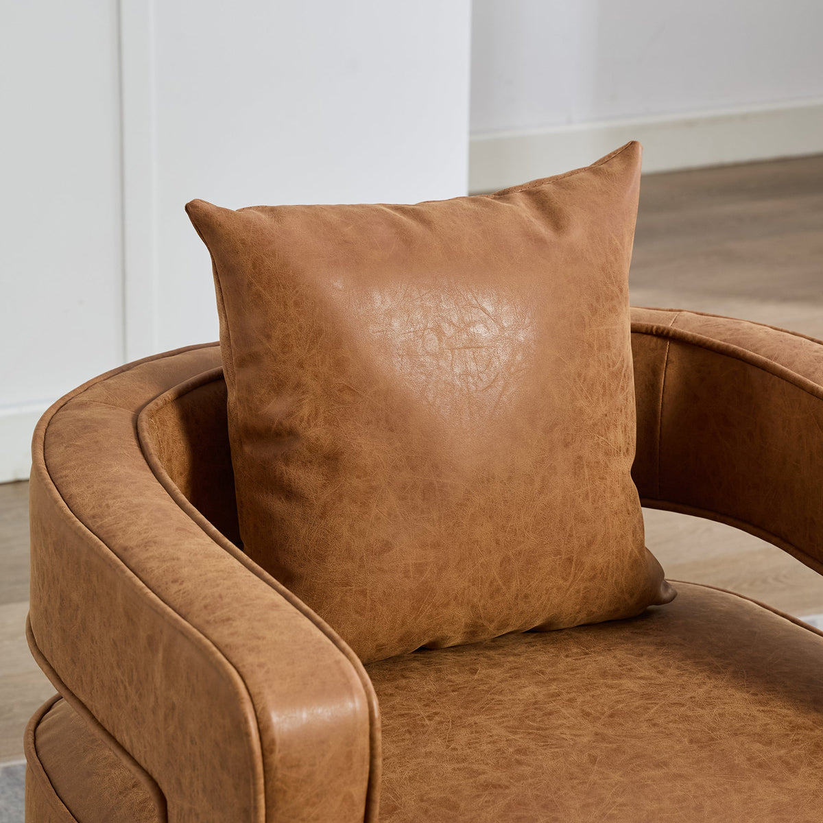 28.9"W Swivel Accent Open Back Barrel Chair in Brown PU
