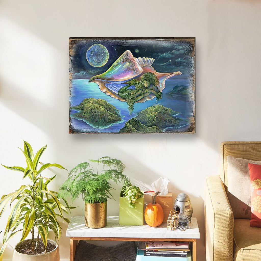 Sea View Fantasy Wooden Wall Art by Josephine Wall - Fantasy Decor - 852136-JW