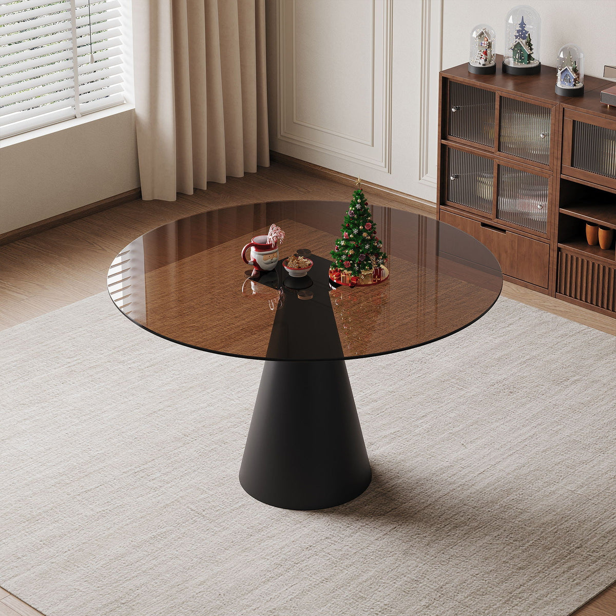 Round Dining Table for 2-4 People - Black / Brown