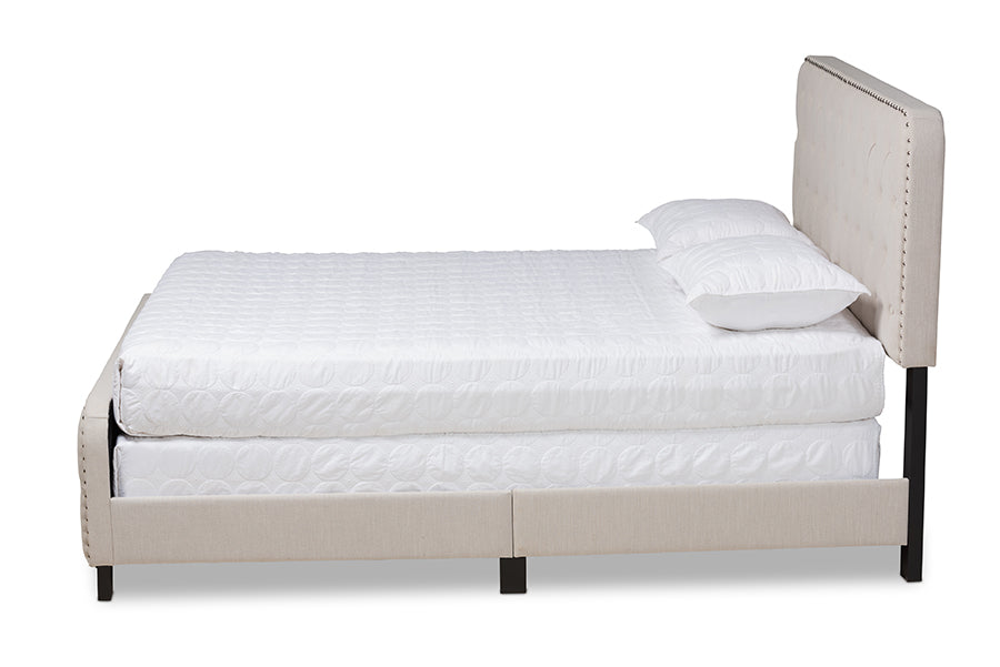 Baxton Studio Annalisa Modern Transitional Beige Fabric Upholstered Button Tufted Queen Size Panel Bed
