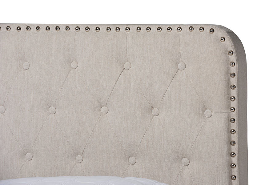 Baxton Studio Annalisa Modern Transitional Beige Fabric Upholstered Button Tufted Queen Size Panel Bed