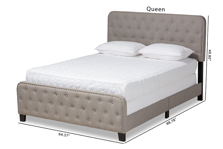 Baxton Studio Annalisa Modern Transitional Grey Fabric Upholstered Button Tufted Queen Size Panel Bed