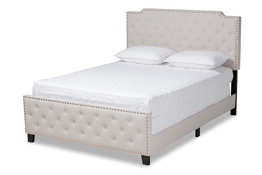 Baxton Studio Marion Modern Transitional Beige Fabric Upholstered Button Tufted King Size Panel Bed