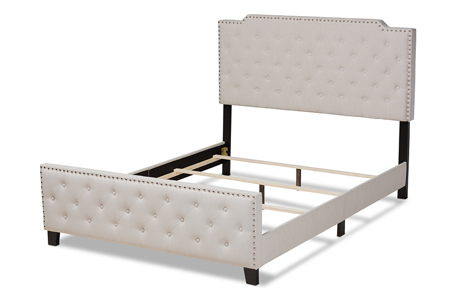 Baxton Studio Marion Modern Transitional Beige Fabric Upholstered Button Tufted King Size Panel Bed