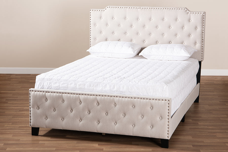Baxton Studio Marion Modern Transitional Beige Fabric Upholstered Button Tufted King Size Panel Bed