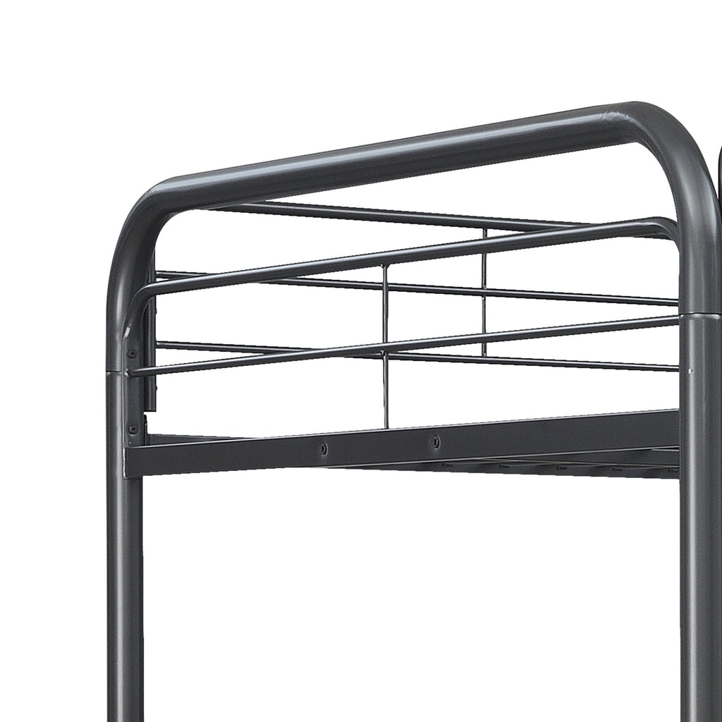 Triple Bunk Bed, Full Size With Sturdy Metal Frame And Safe Stairs - Black