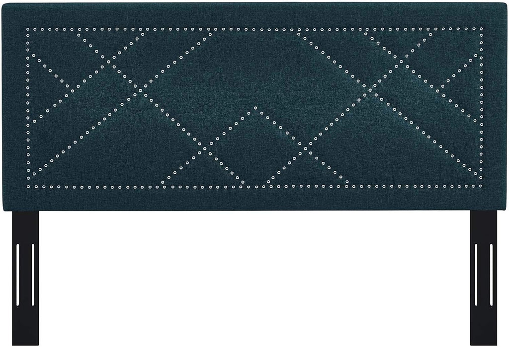 Reese Upholstered Nailhead Linen Fabric Full / Queen Headboard Size in Azure