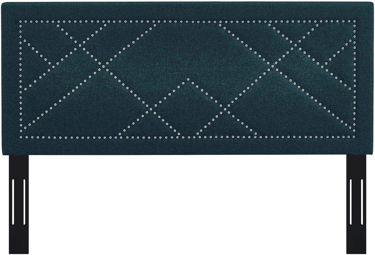 Reese Upholstered Nailhead Linen Fabric Full / Queen Headboard Size in Azure