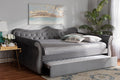 Baxton Studio Abbie Traditional and Transitional Grey Velvet Fabric Upholstered and Crystal Tufted Queen Size Daybed with Trundle
