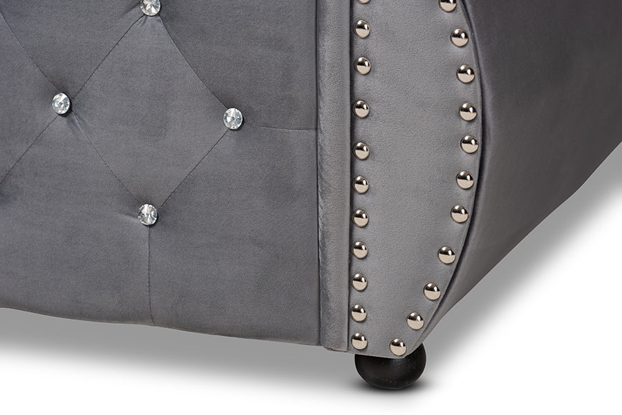 Baxton Studio Abbie Traditional and Transitional Grey Velvet Fabric Upholstered and Crystal Tufted Full Size Daybed