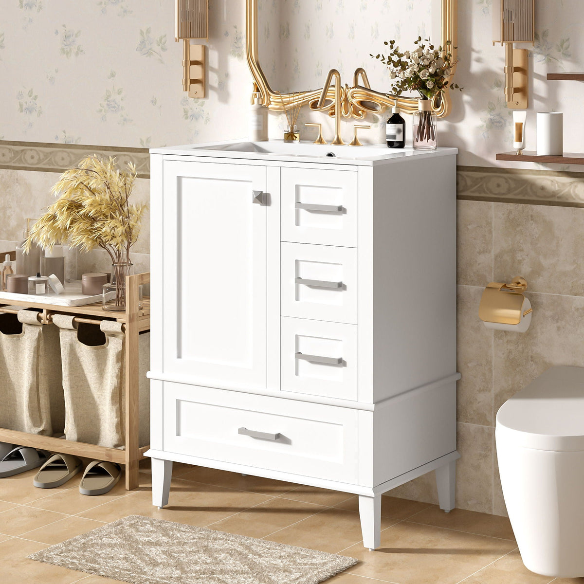 Bathroom Vanity, Modern Bathroom Cabinet With Sink Combo Set, Bathroom Storage Cabinet With A Soft Closing Door And 3 Drawers, Solid Wood Frame