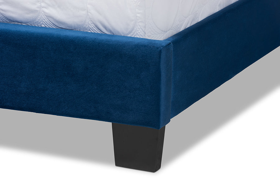 Baxton Studio Clare Glam and Luxe Navy Blue Velvet Fabric Upholstered Full Size Panel Bed with Channel Tufted Headboard