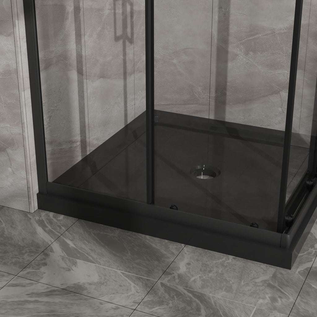 Corner Shower Enclosure, Sliding Door - Matte Black