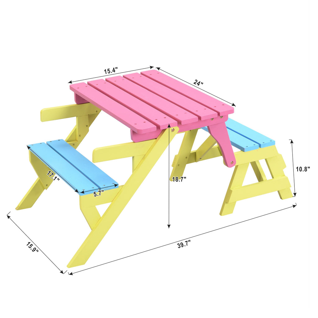Kids Multi-Functional Arm Chair, Table With 2 Benches All-In-One Set