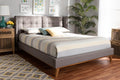 Baxton Studio Gretchen Modern and Contemporary Grey Fabric Upholstered and Walnut Brown Finished Wood King Size Platform Wingback Bed