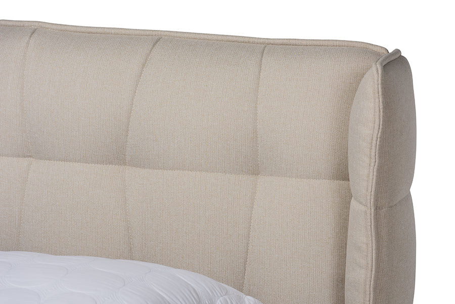 Baxton Studio Gretchen Modern and Contemporary Light Beige Fabric Upholstered and Walnut Brown Finished Wood Queen Size Platform Wingback Bed