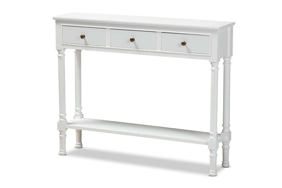 Baxton Studio Calvin Classic and Traditional French Farmhouse White Finished Wood 3-Drawer Entryway Console Table