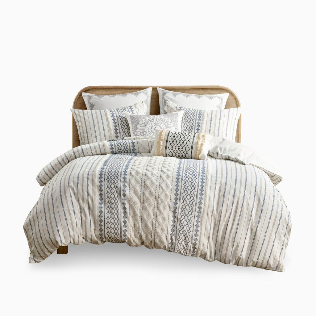 King/Cal King Cotton Printed Duvet Cover Set with Chenille
