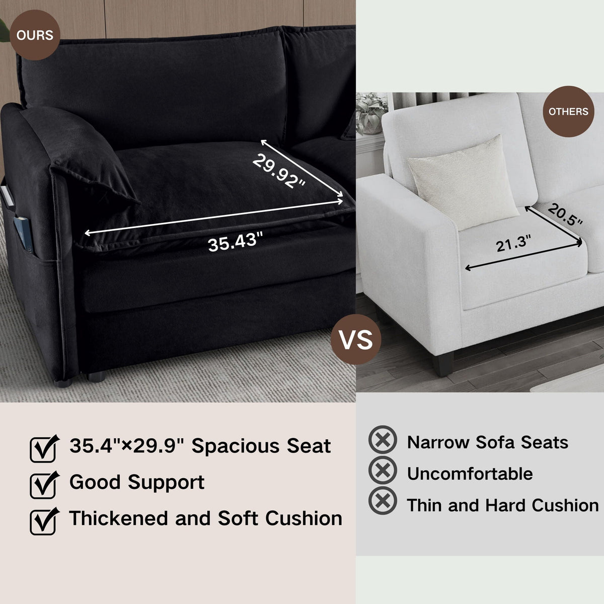 Modern Comfy Deep Seat Modular Sectional Sofa Cloud Couch With Ottoman