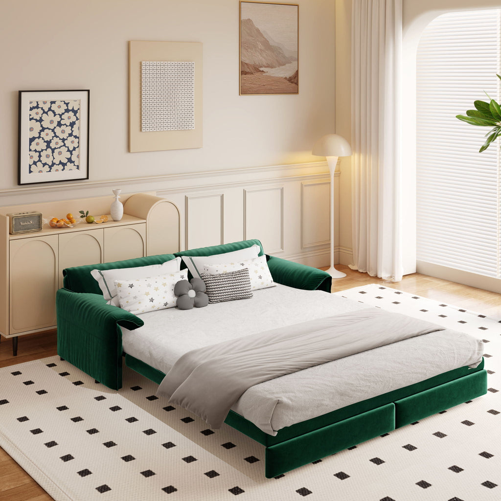 Queen Pull Out Sofa Bed, 3 In 1 Convertible Sleeper Sofa With Side Storage