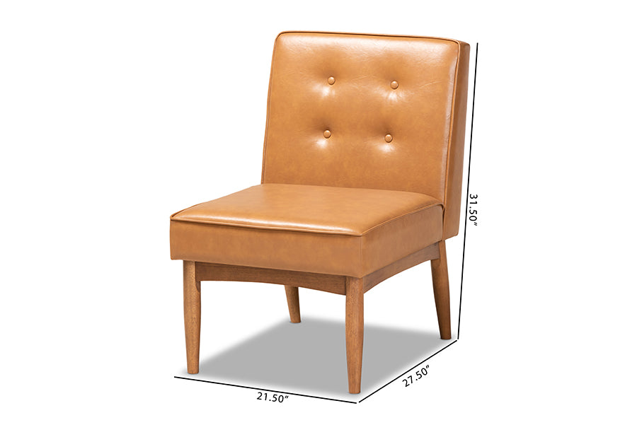 Baxton Studio Arvid Mid-Century Modern Tan Faux Leather Upholstered and Walnut Brown Finished Wood Dining Chair