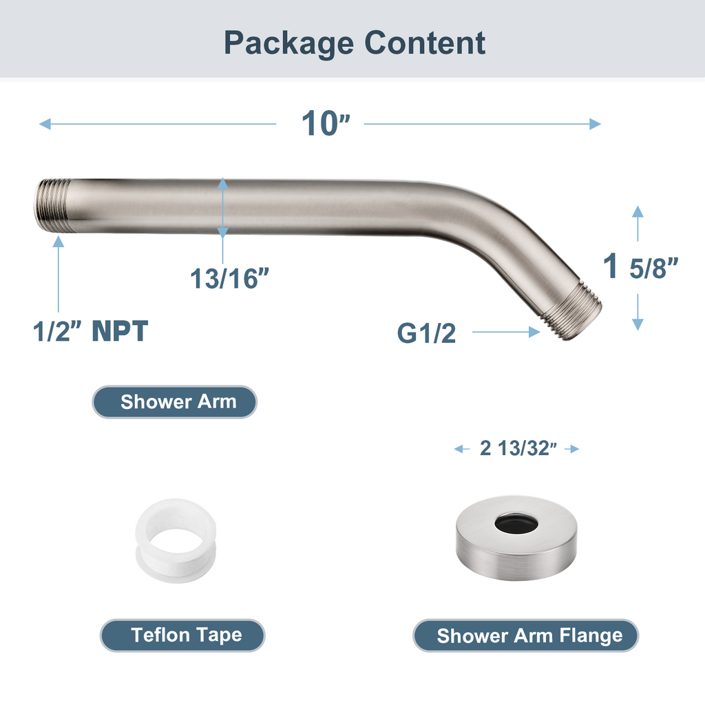 10 Inch Solid Brass Shower Head Extension Arm, Wall Mounted Shower Pipe Arm