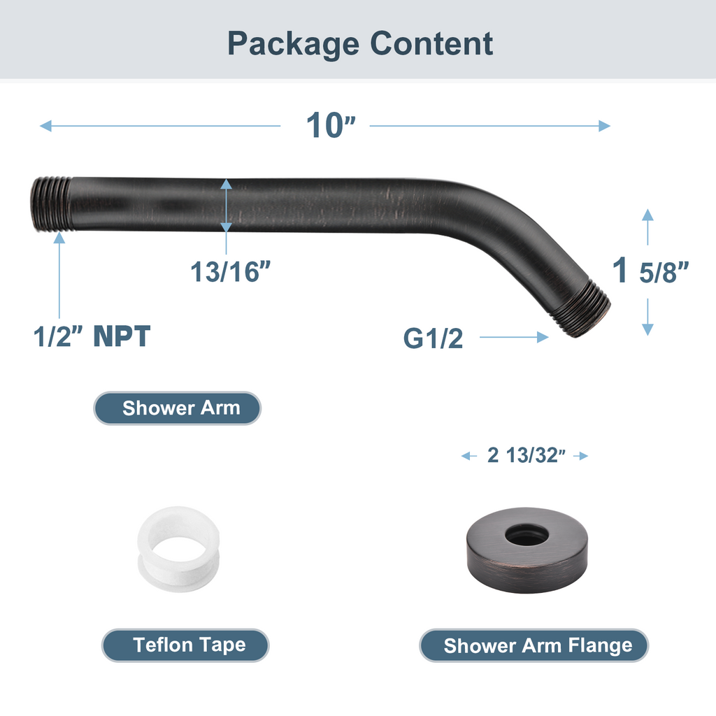 10 Inch Solid Brass Shower Head Extension Arm, Wall Mounted Shower Pipe Arm