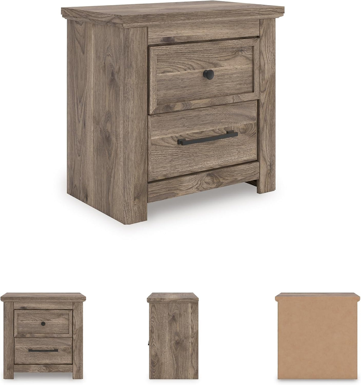 Signature Design by Ashley Stanziford Rustic 2-Drawer Nightstand with USB Port and Charging Station, Light Brown