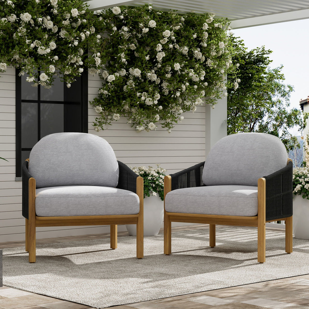 Grotta Outdoor Wood Club Chair Set of 2