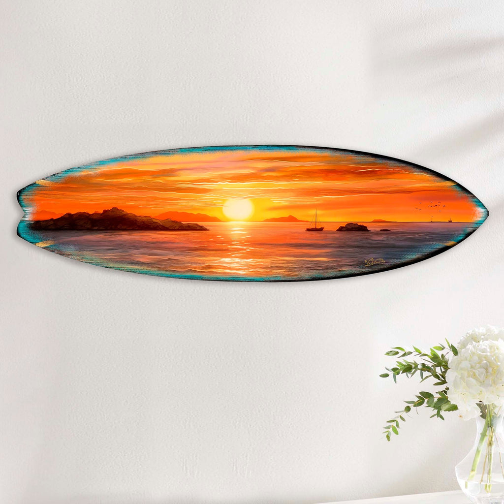 Sunset Symphony Surfboard Coastal Wall Art by G. DeBrekht - Coastal Holiday Decor - 8490133HS