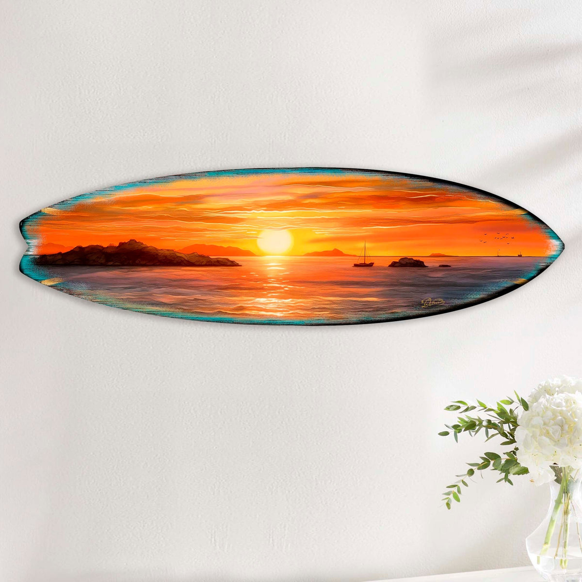 Sunset Symphony Surfboard Coastal Wall Art by G. DeBrekht - Coastal Holiday Decor - 8490133HS