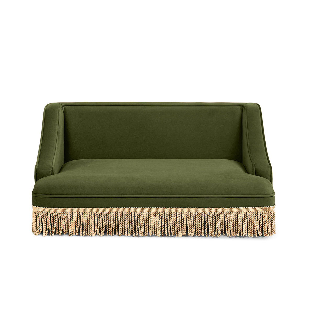 Duchess 33' Medium Princess Pet Bed Sofa with Fringe Skirt, Olive Green Velvet