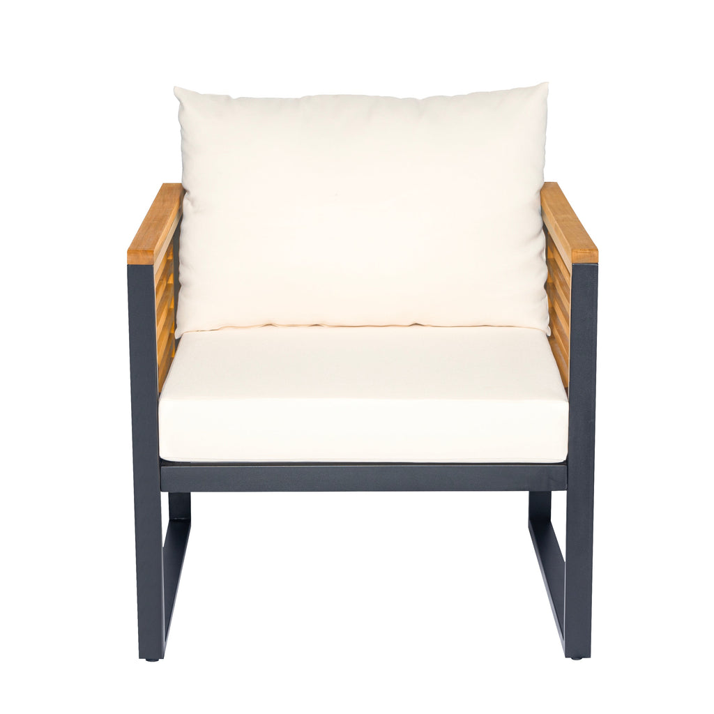 Outdoor 4-Piece Acacia Wood and Metal Patio Sofa Set