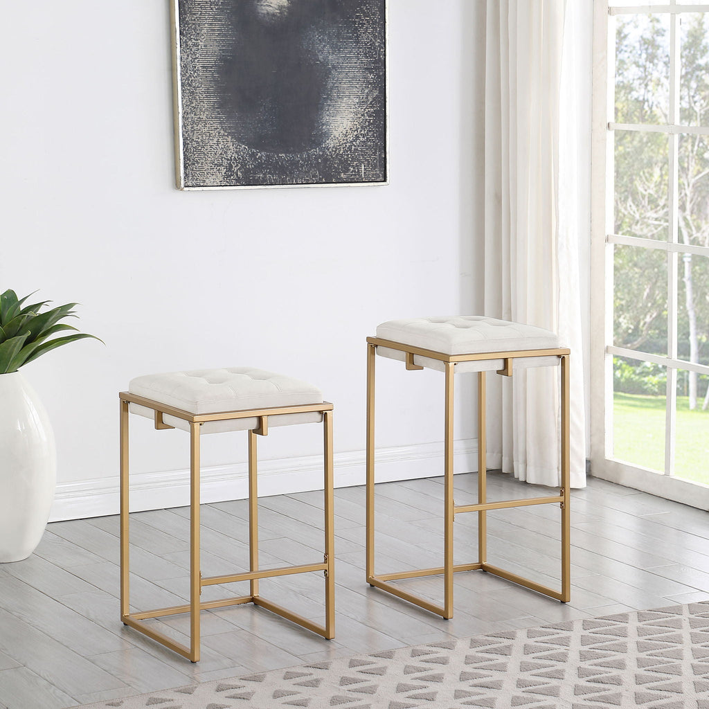 Square Counter Height Stools (Set of 2) - Beige / Gold