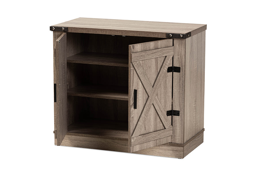 Baxton Studio Wayne Modern Contemporary Farmhouse Oak Brown Finished Wood 2-Door Shoe Storage Cabinet