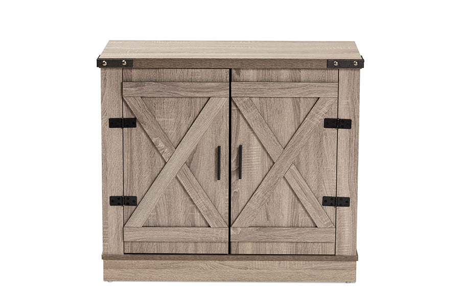 Baxton Studio Wayne Modern Contemporary Farmhouse Oak Brown Finished Wood 2-Door Shoe Storage Cabinet
