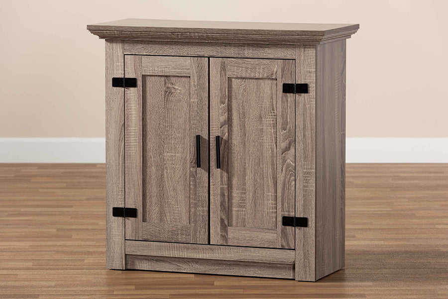 Baxton Studio Bruce Modern Contemporary Farmhouse Oak Brown Finished Wood 2-Door Shoe Storage Cabinet