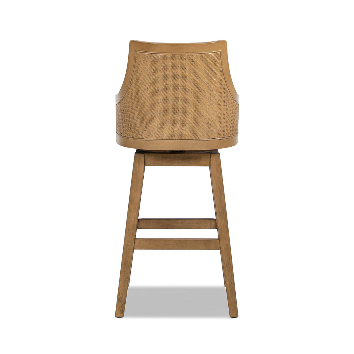 Bahama 30' Cane Rattan High-Back Swivel Bar Stool with Recessed Arms, Two-Tone Neutral Gray Polyester Wool Blend