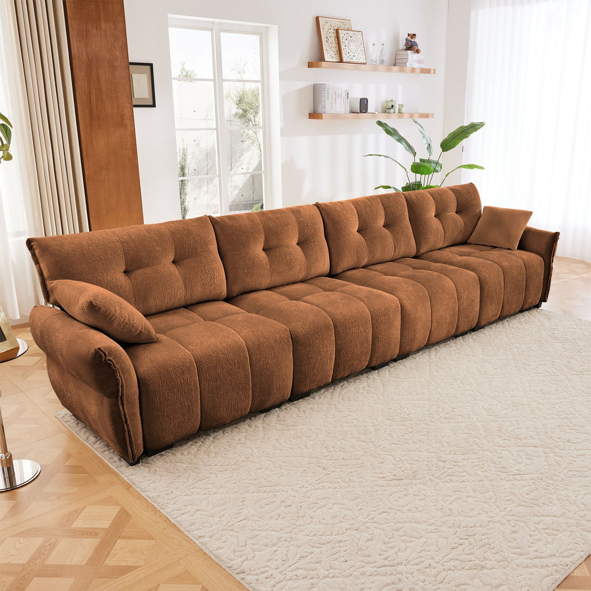 Modern Sofa & Pillows, Textured Cover, High Rebound Cushions