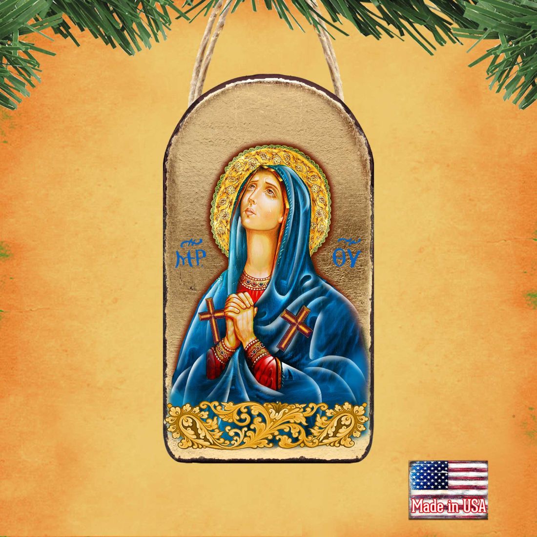 Mother of God Religious Christian Sacred Icon Ornament - Inspirational Icon Decor - 87014